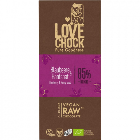 Produse BIO - Ciocolata raw vegana cu afine si seminte de canepa