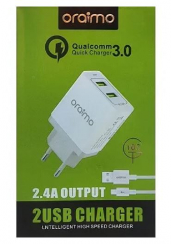 Accesorii telefoane - Incarcator Retea 2xUSB, 2.4 Amp + Cablu 1m Type-C Oraimo GP-103