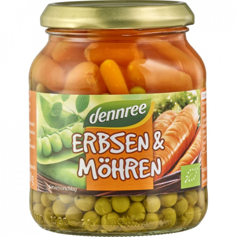 Legume bio in conserva - Mazare cu morcovi eco la borcan