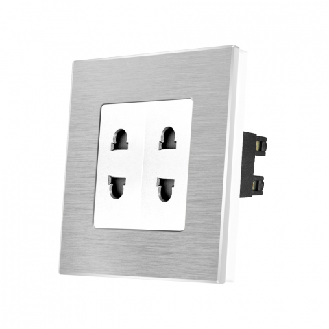 Smart Home, Electrice, Iluminat - Priza Dubla cu Module Inguste cu Rama din Aluminiu LUXION