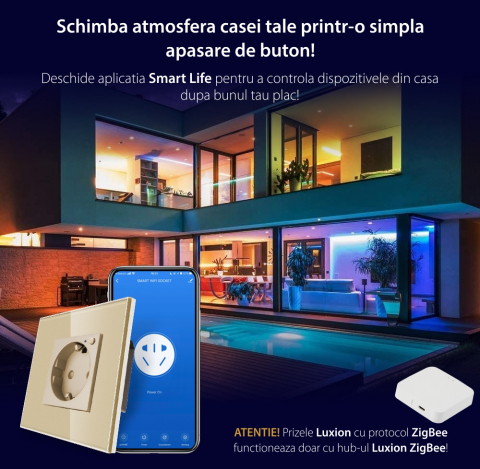 Priza Inteligenta cu Protocol Zigbee si Monitorizare Consum cu Rama Din Sticla LUXION [8]