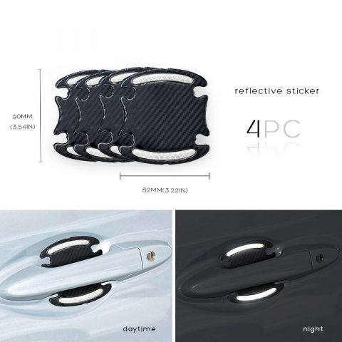 Autocolante protectie - Set 4 buc autocolant protectie zgarieturi maner usa masina, reflectorizant, fibra de carbon