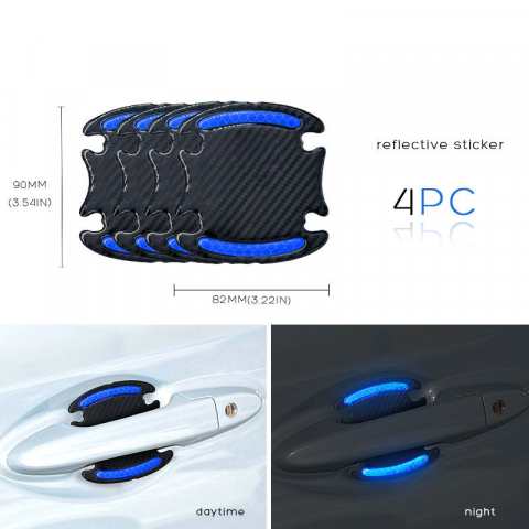 Autocolante protectie - Set 4 buc autocolant protectie zgarieturi maner usa masina, reflectorizant, fibra de carbon, Albastru