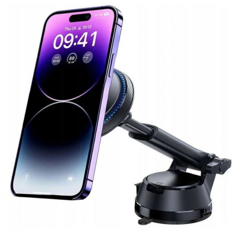 Suport auto de telefon - Suport auto, Dashboard Mount, Compatibil MagSafe, Incarcare wireless 15W, Cablu USB-C 1m inclus, Negru