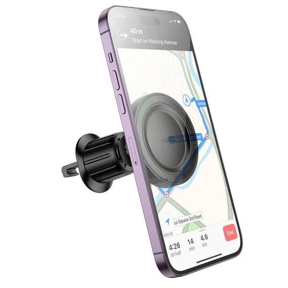 Suport auto de telefon - Suport Auto pentru Telefon, Magnetic, montaj ventilatie, PullClip, Negru, Hoco H56