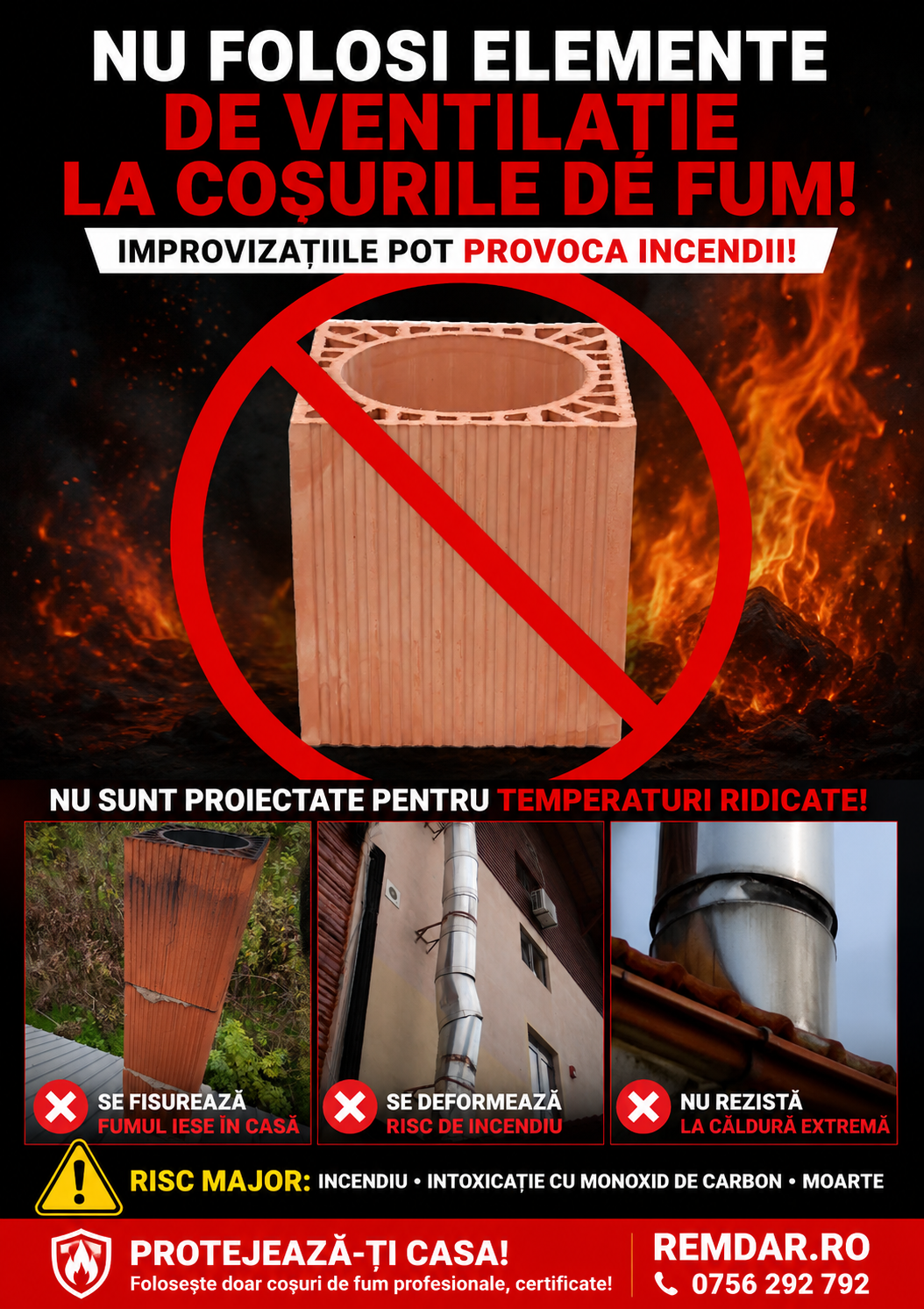 De ce NU trebuie folosite elementele ceramice de ventilație pe post de coș de fum? Pericol real de incendiu, fisuri și intoxicație