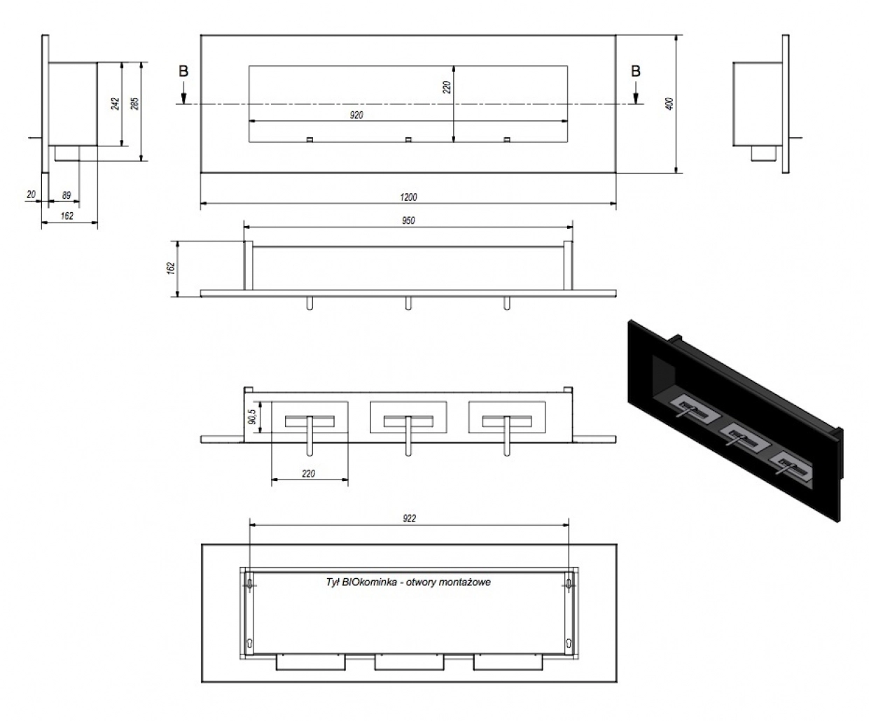 DELTA 3 Negru - 120 x 40 cm [4]