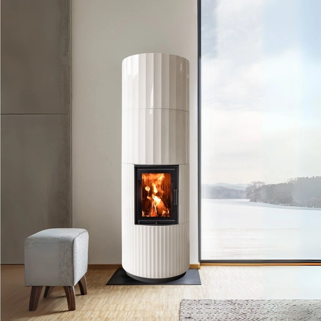 BLOX R55 Ceramic crem lucios - Semineu modular din cahle cu acumulare 12-24 kW + sticla dubla + samota neagra + manere negre [5]