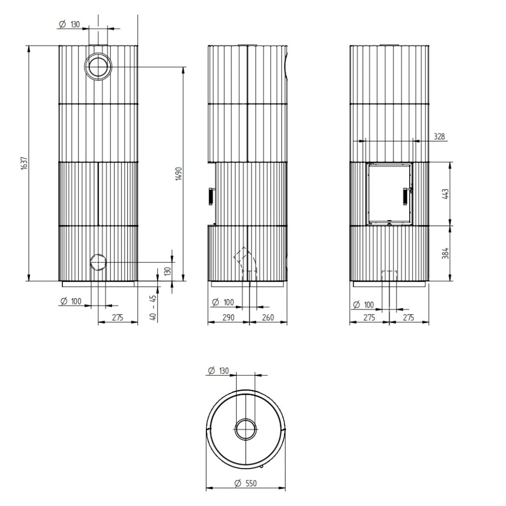 BLOX R55 Ceramic negru mat - Semineu modular din cahle cu acumulare 12-24 kW + sticla dubla + samota neagra [6]