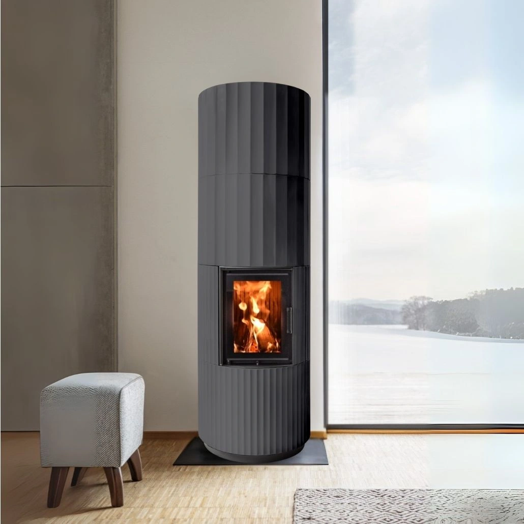 BLOX R55 Ceramic negru mat - Semineu modular din cahle cu acumulare 12-24 kW + sticla dubla + samota neagra + manere negre [5]