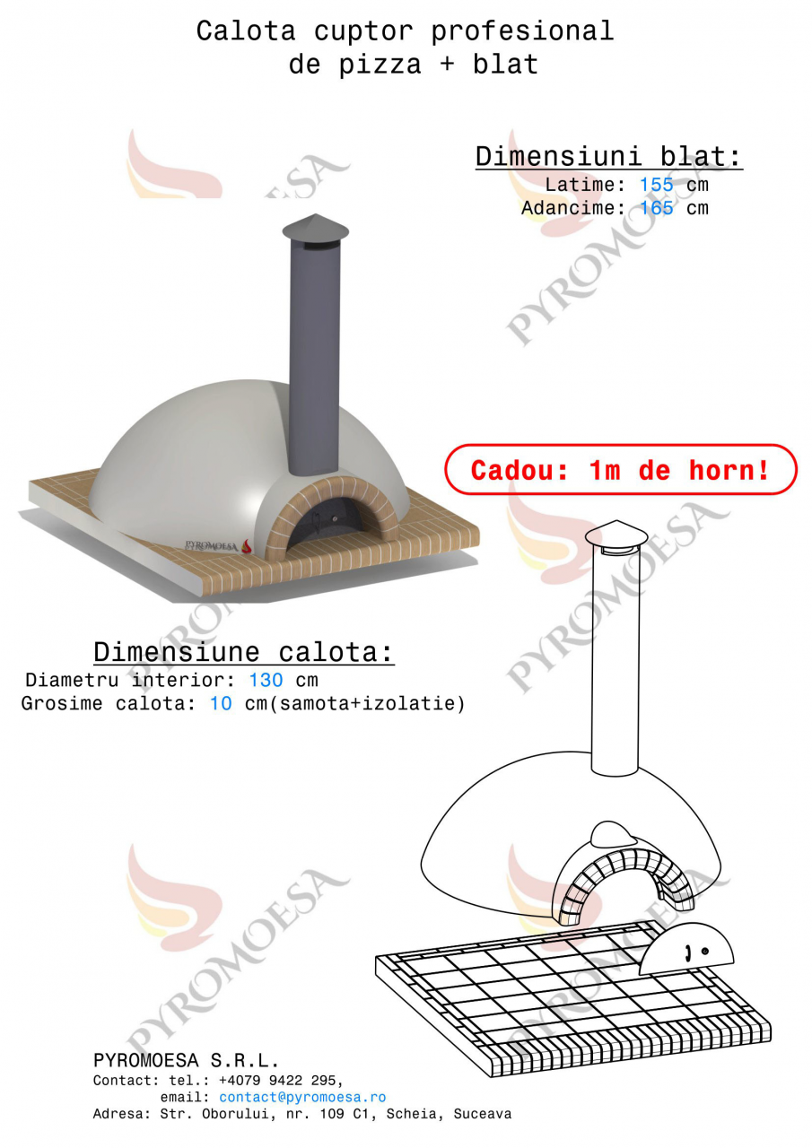 Calota cuptor profesional pizza 130 cm + blat [2]