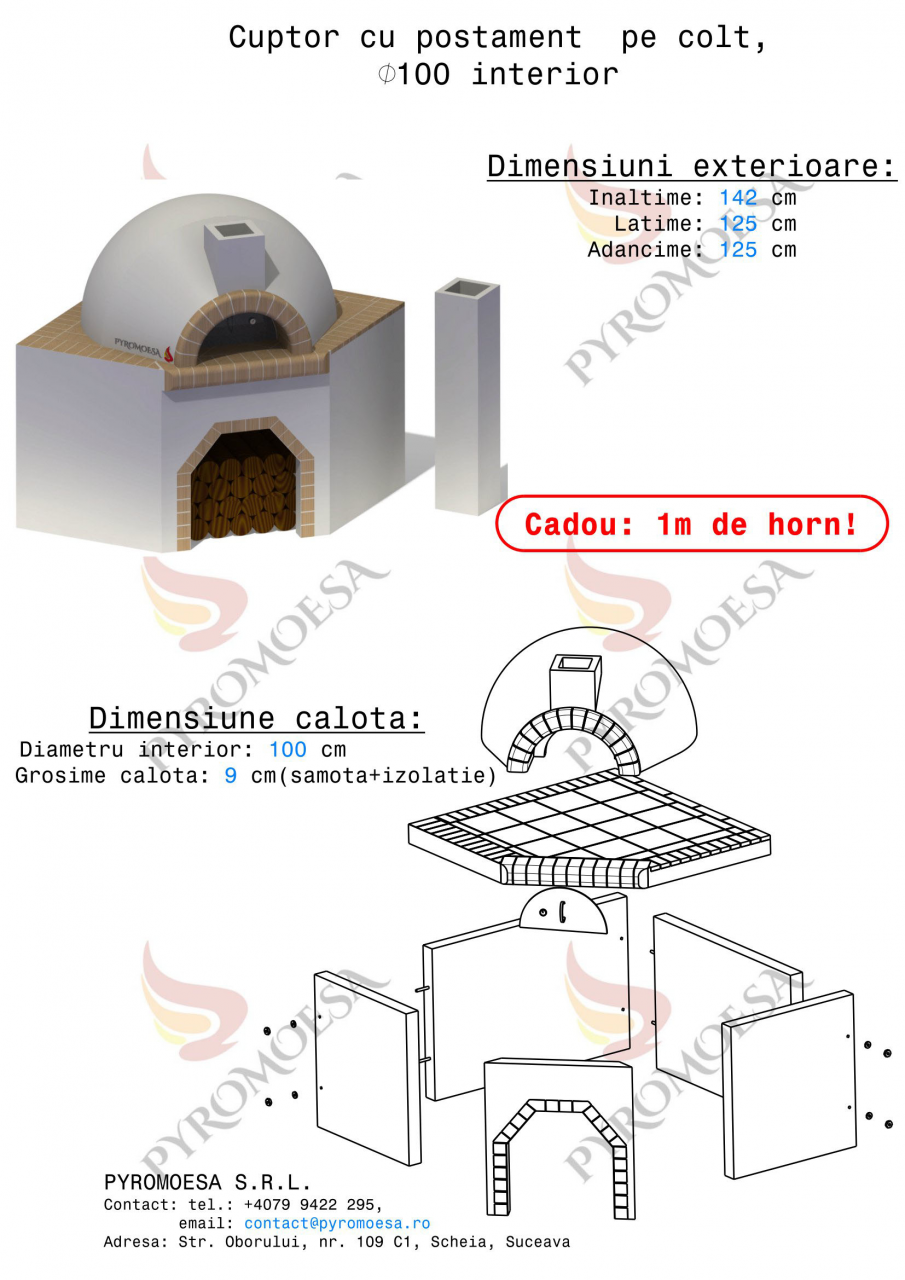 Cuptor cu postament pe colt, 100 cm diametru interior [2]