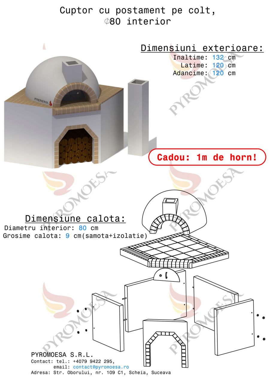 Cuptor cu postament pe colt, 80 cm diametru interior [2]