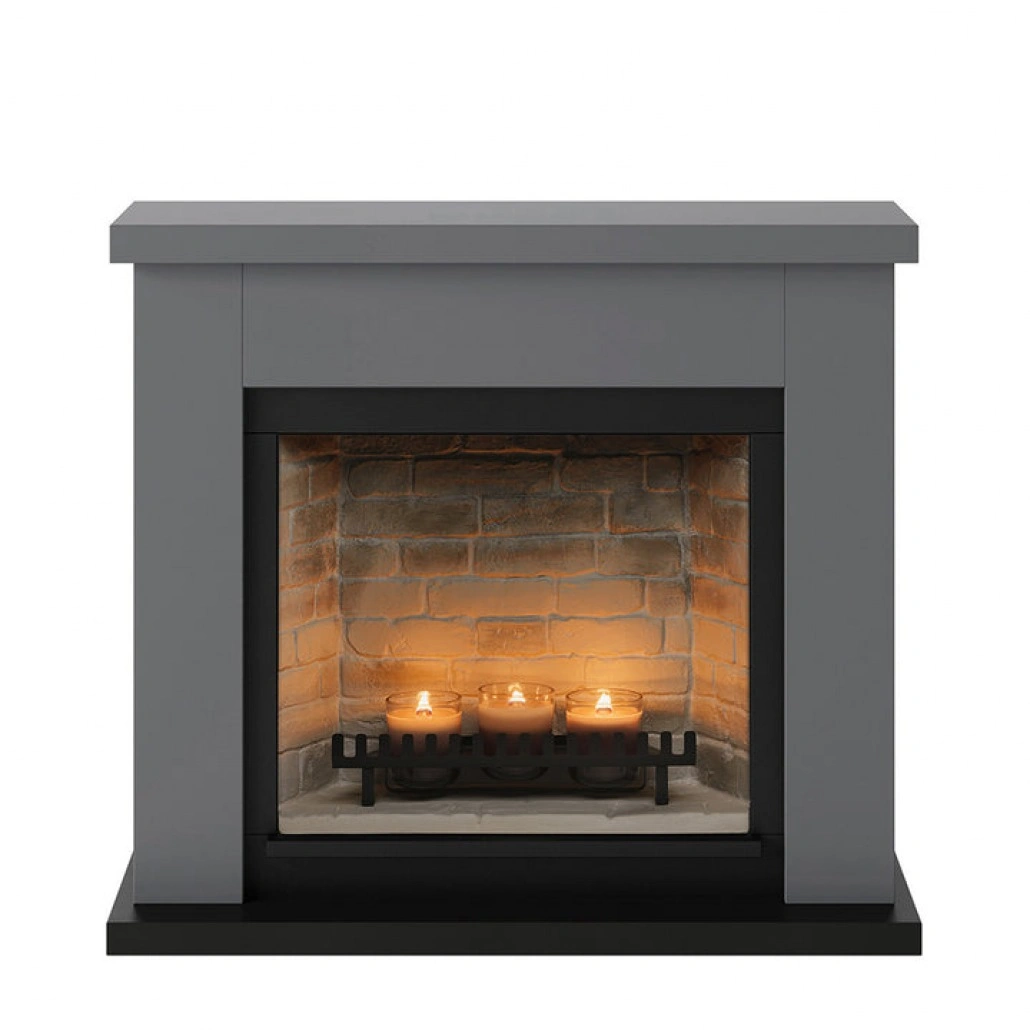 Frode Solid Grey Semineu cu lumanari ZenFlame [2]