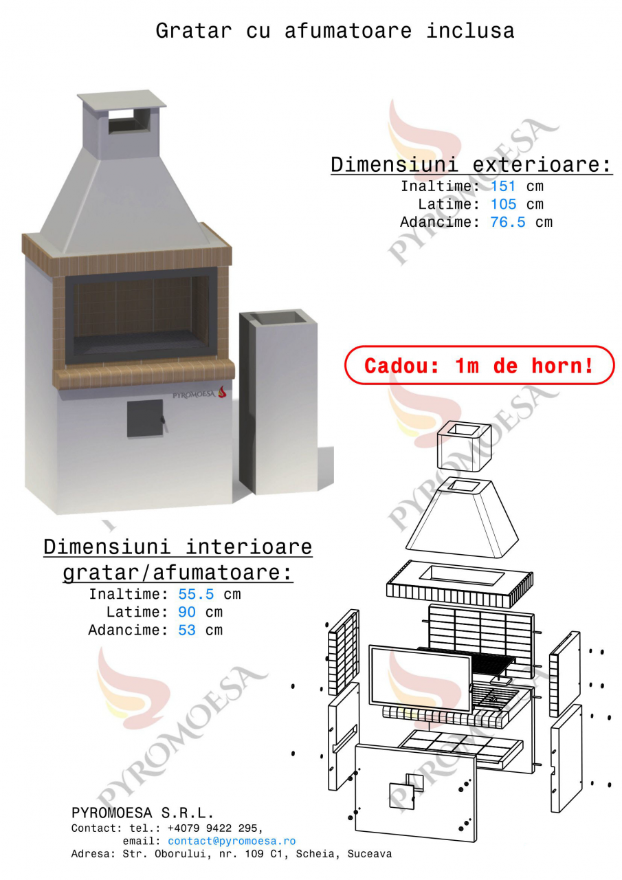 Gratar de gradina cu afumătoare – 105 cm [3]