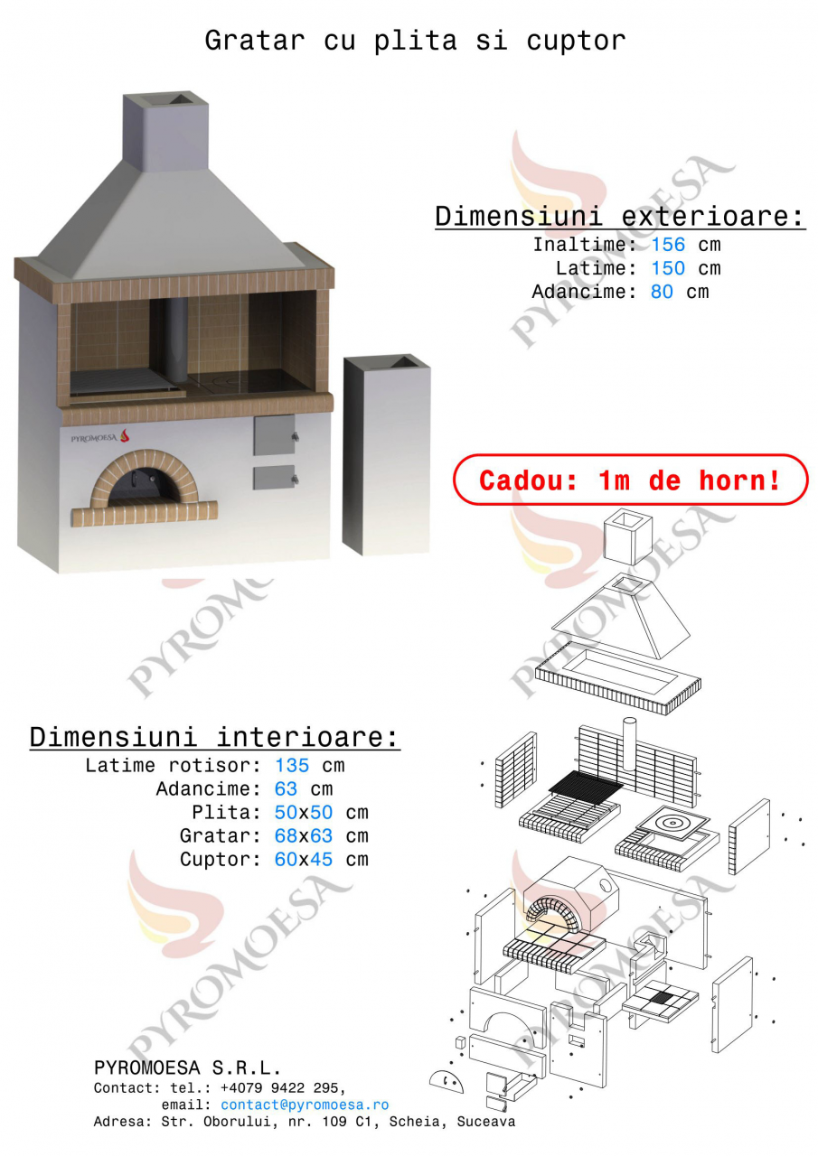 Gratar de gradina cu plită + cuptor – 150 cm [3]