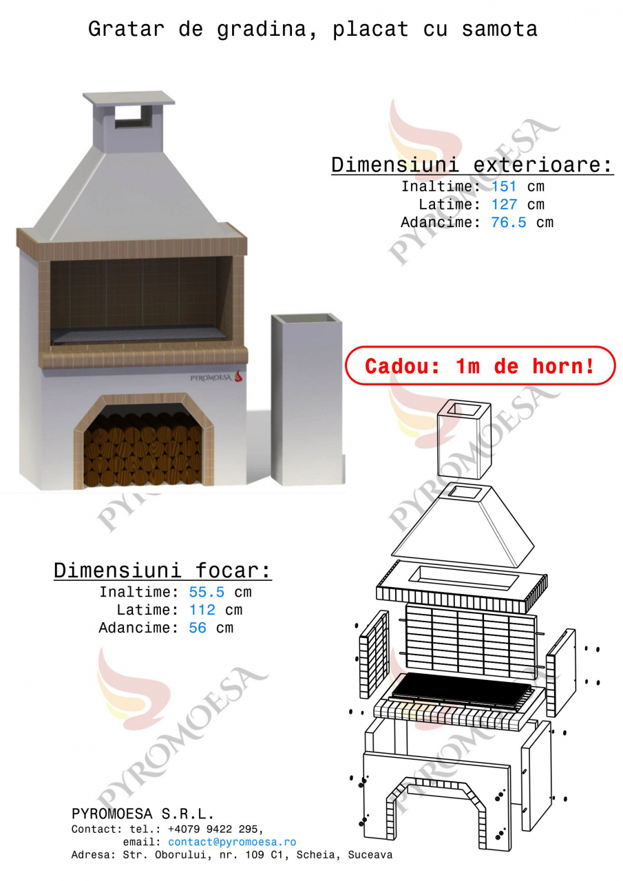Gratar de gradina, placat cu samota, 127 cm latime [2]