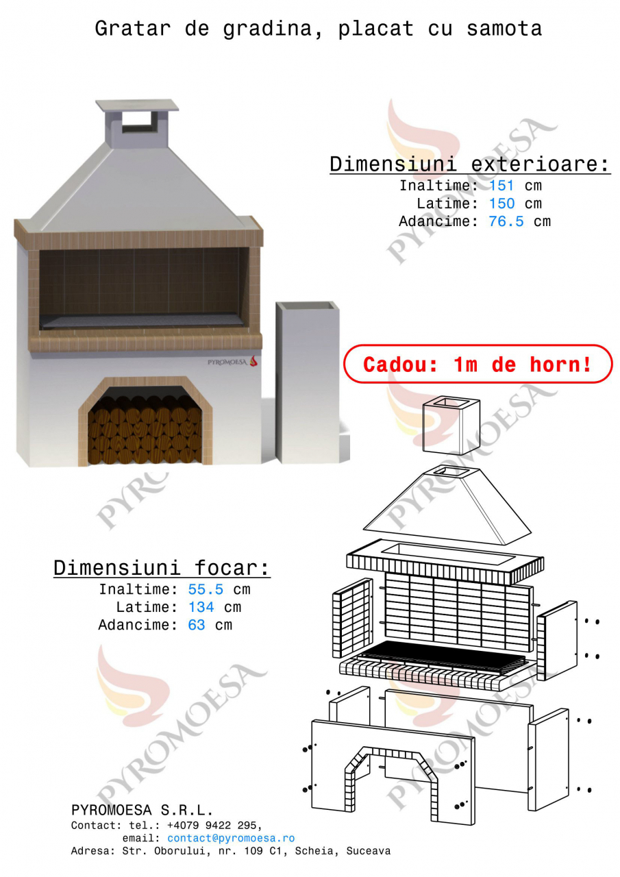 Gratar de gradina, placat cu samota, 150 cm latime [2]