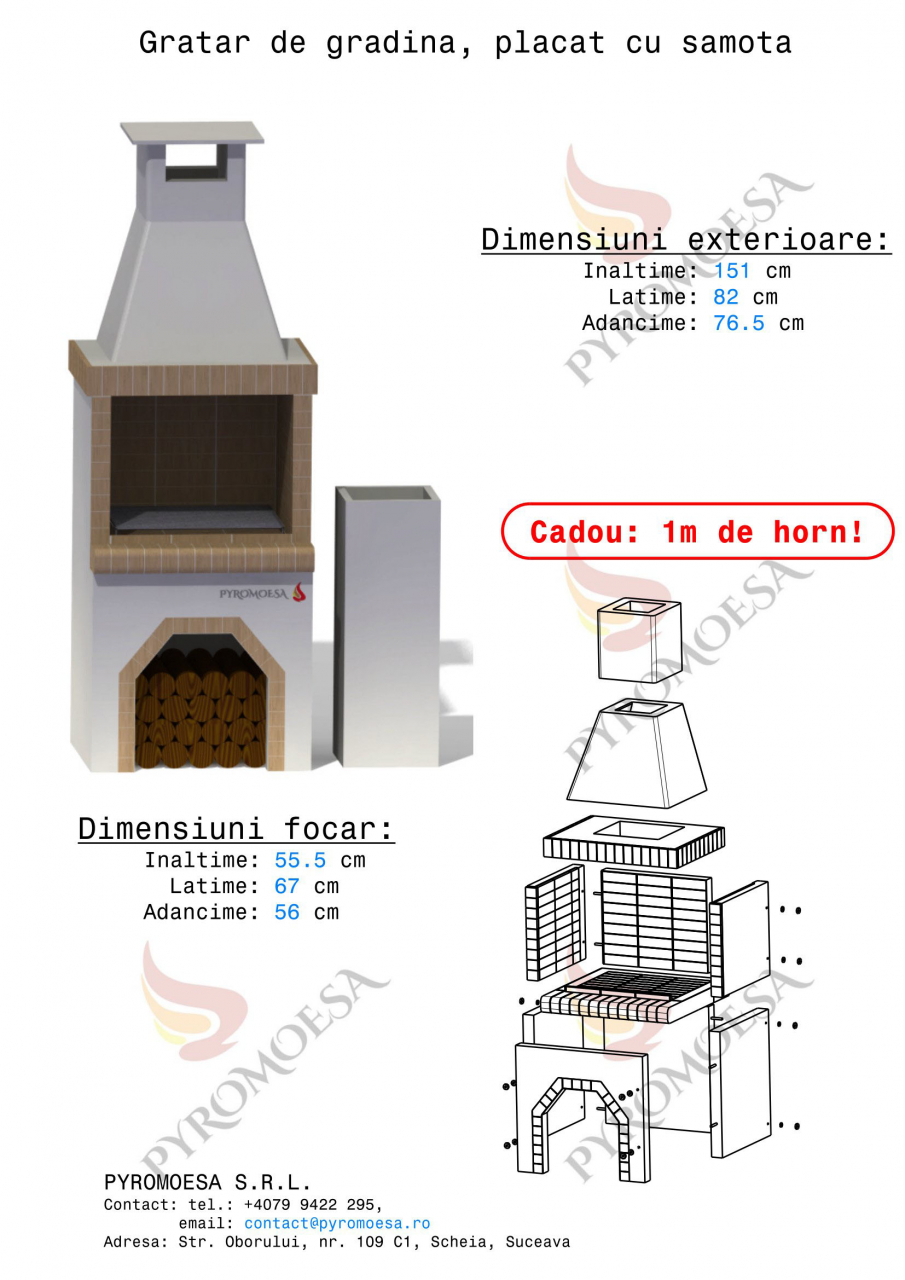 Gratar de gradina, placat cu samota, 82 cm latime [2]