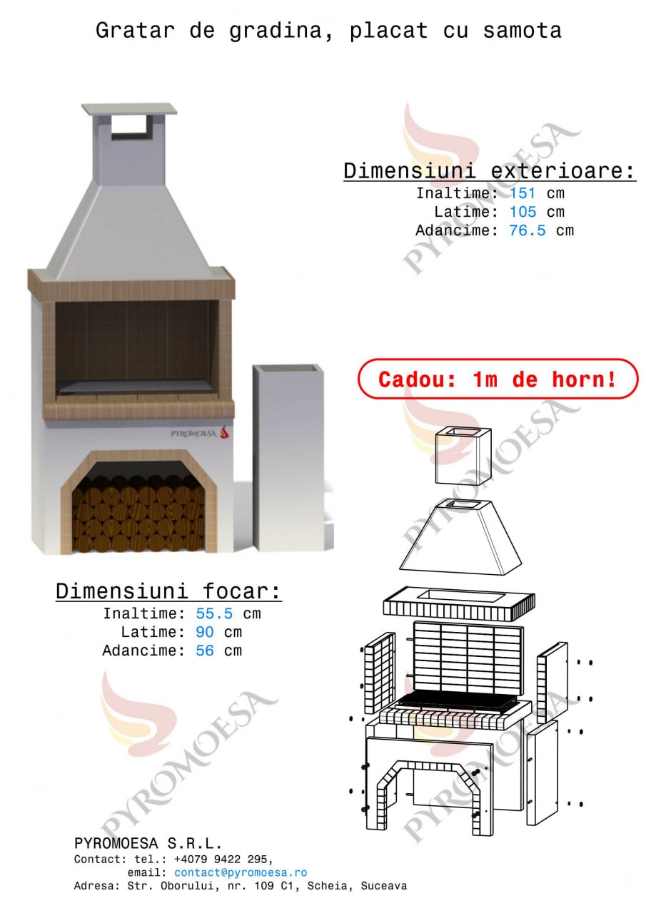Gratar de gradina, placat cu samota, 105 cm latime [2]