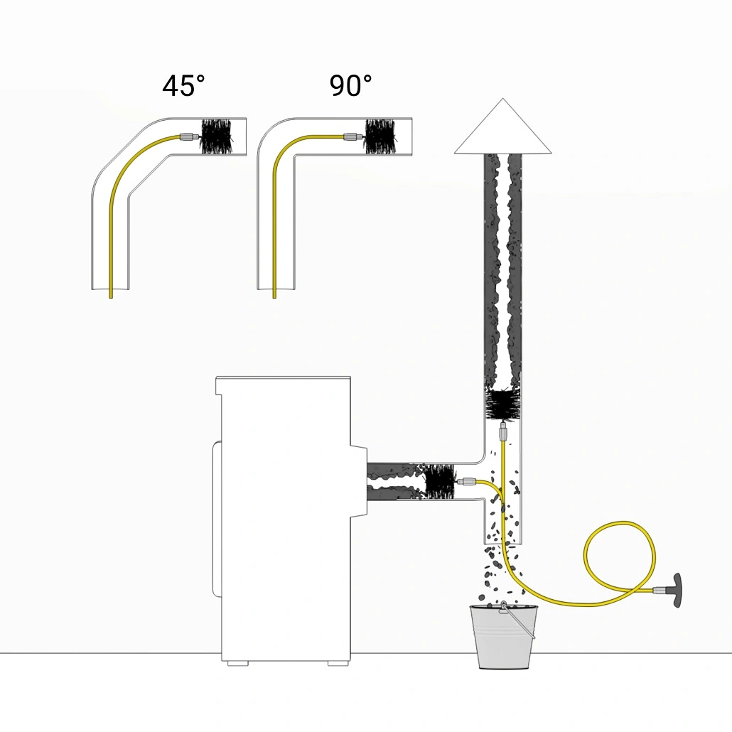 Set curatare tubulatura peleti - 3m cu perie fi80 + fi100 + racleta + conexiune flexibila [2]