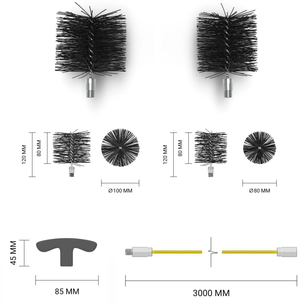 Set curatare tubulatura peleti - 3m lungime perie fi80 + fi100 [2]