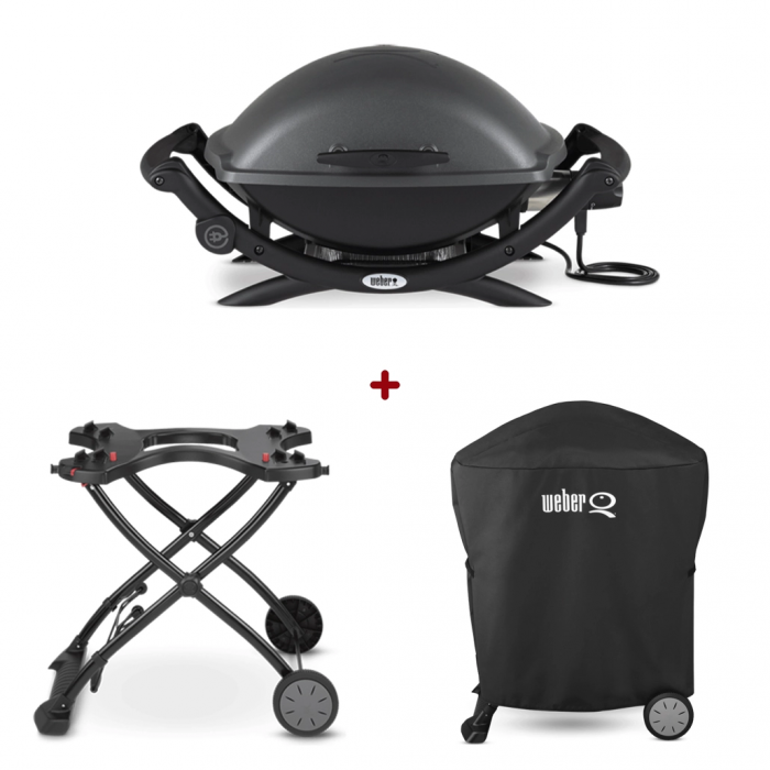 Set Gratar Electric Weber Q 2400 - Antracit + husa integrala + suport cu roti [1]