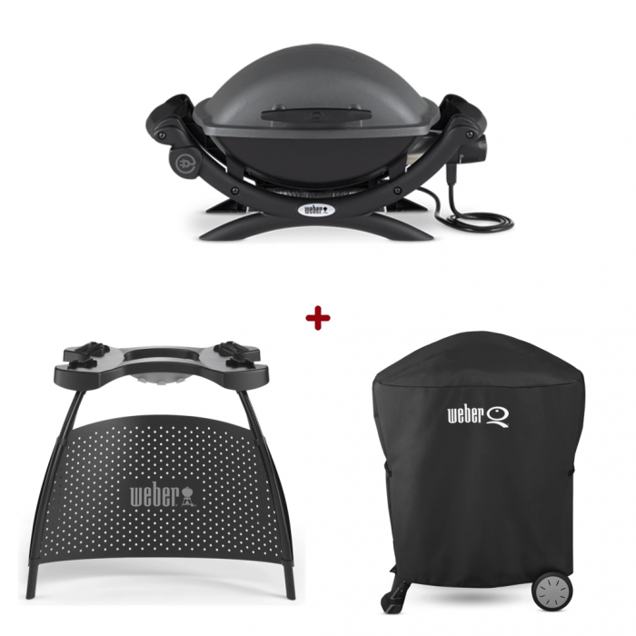 Set Gratar electric Weber Q1400 - Antracit + husa integrala + suport cu picioare [1]