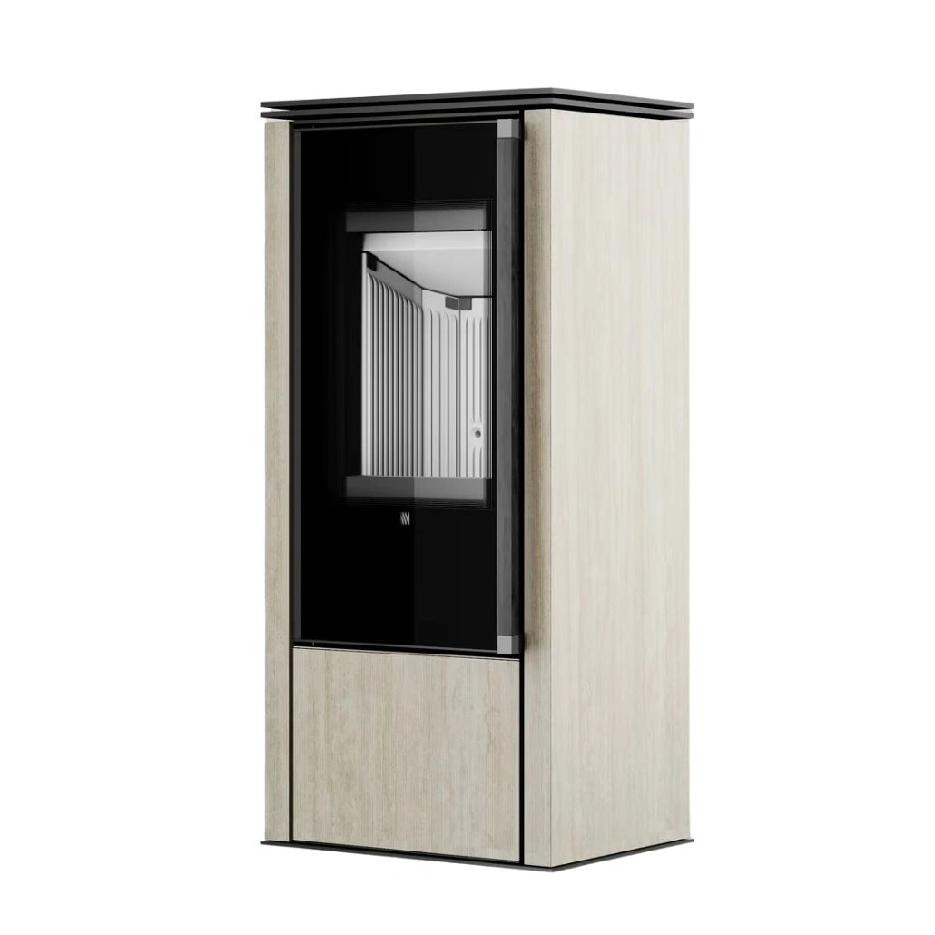 Soba din otel cu finisaj quartz - Alb travertin - maner lemn negru [3]