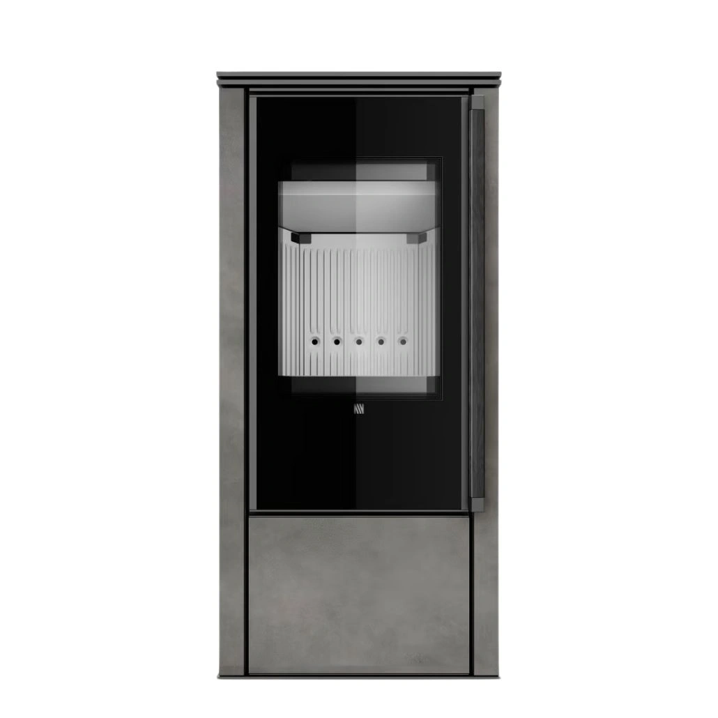 Soba din otel cu finisaj quartz - Antracit - maner lemn negru [2]