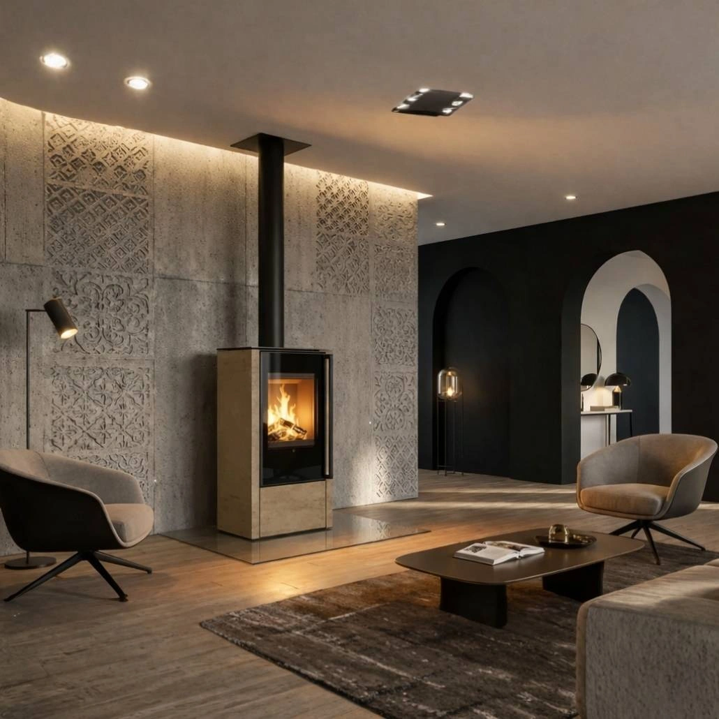Soba din otel cu finisaj quartz - Bej inchis - maner lemn negru [2]