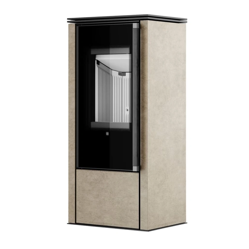 Soba din otel cu finisaj quartz - Crem - maner lemn negru [4]
