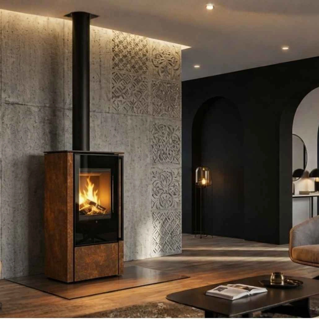 Soba din otel cu finisaj quartz - Maro - maner lemn negru [2]
