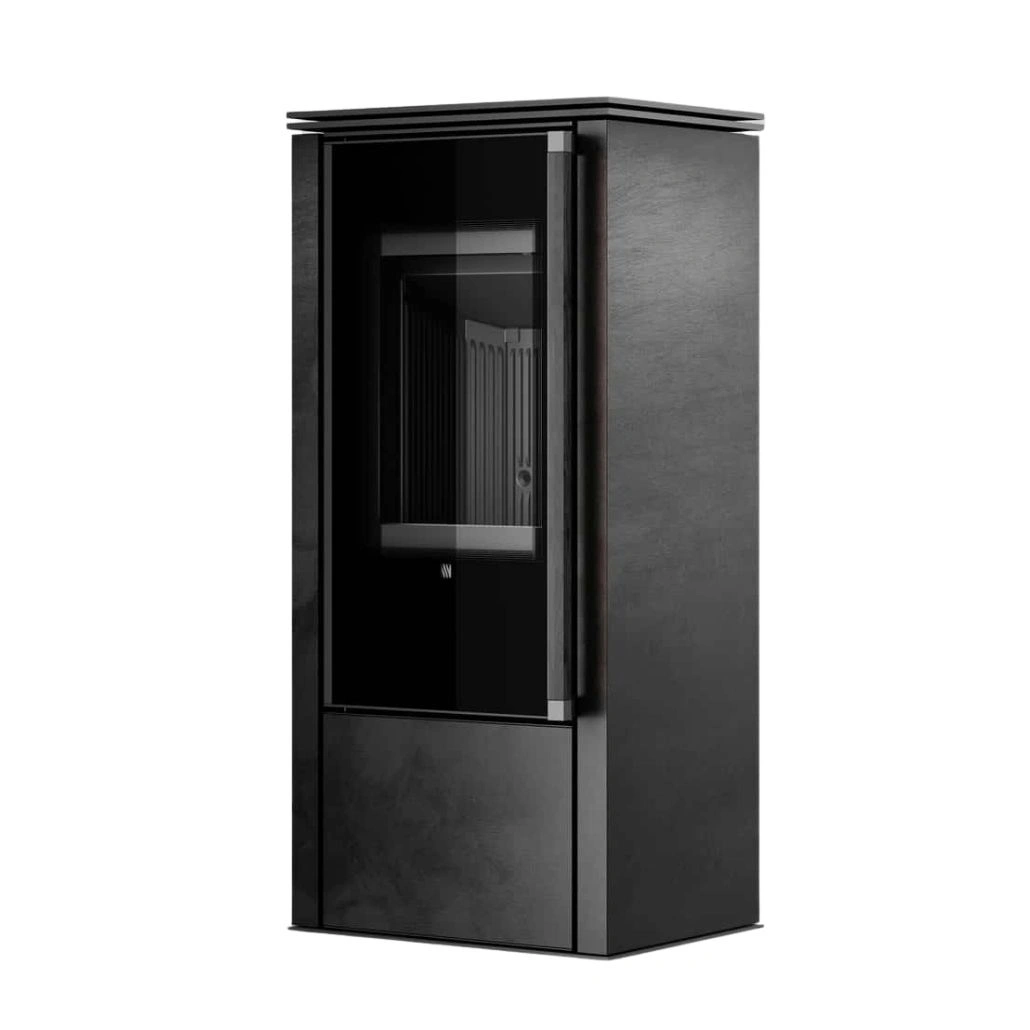 Soba din otel cu finisaj quartz Negru Antracit - maner lemn negru - samota neagra [2]