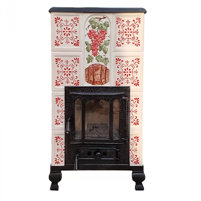 Soba portabila, ROMANE, model Transilvania pictata cu rosu, medalion butoi [1]