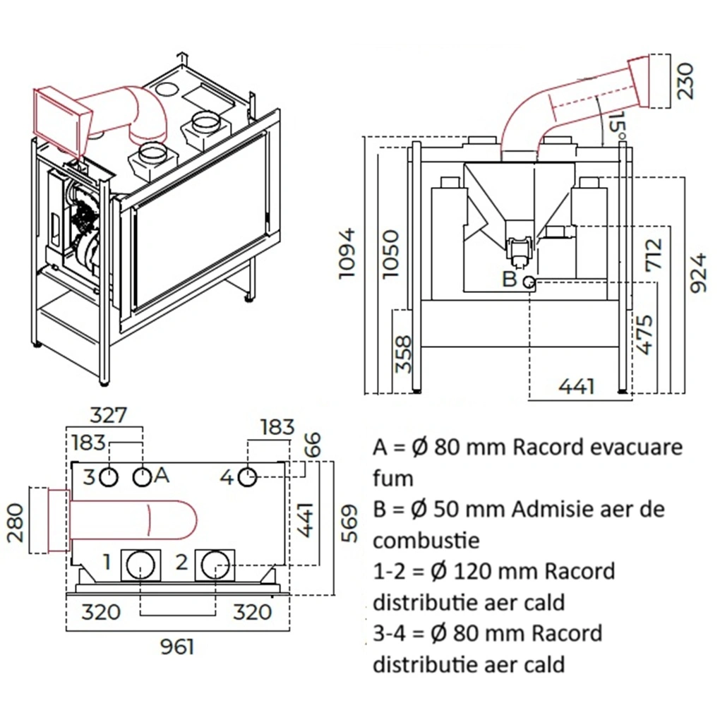 Focar monobloc peleti KRIS 5-12.4 kW - cu distributie de aer cald [4]