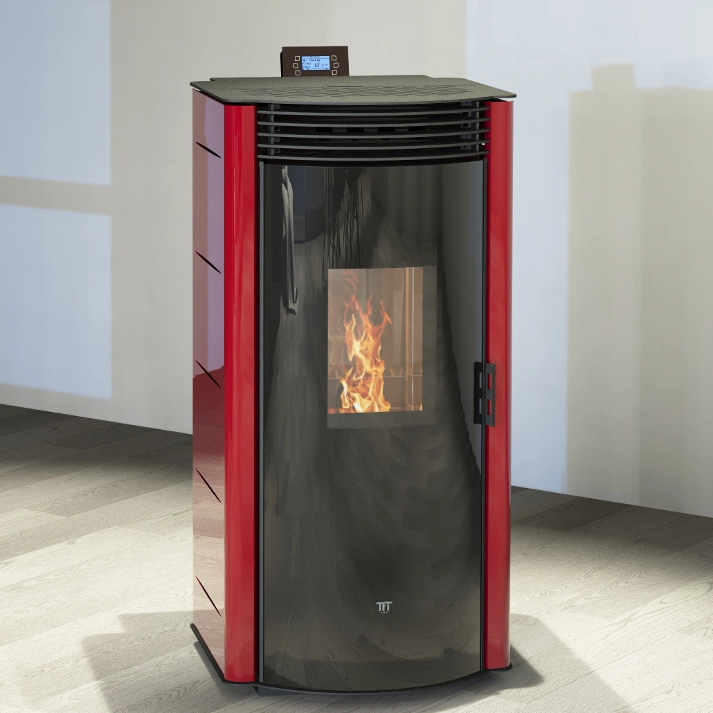 CENTRALE, SOBE & ȘEMINEE PE PELEȚI - Termosoba peleti DIANA 140 ROSU - 14.6kw cu autocuratare & WI-FI