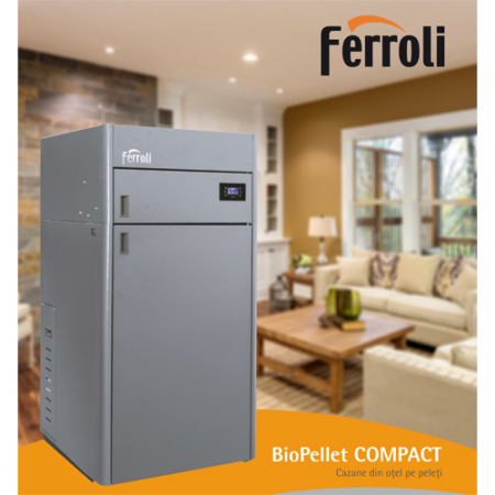 CENTRALE PE PELETI - Cazan Ferroli BIOPELLET COMPACT (40 kw) din oțel cu funcționare pe peleți