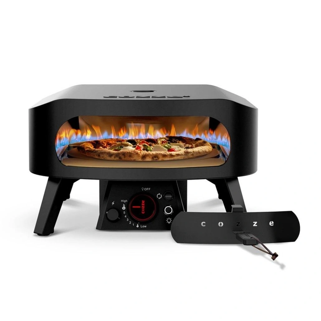 Cuptor pizza pe gaz 34 cm Cozze Negru cu piatra rotativa + Regulator gaz [1]