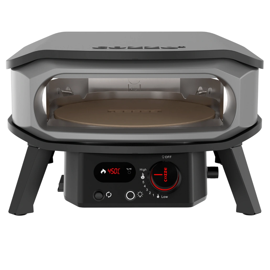 BUCĂTĂRII EXTERIOARE - Cuptor Pizza pe gaz PREMIUM 34cm - piatra rotativa pentru pizza, termometru digital si lumina LED + REGULATOR