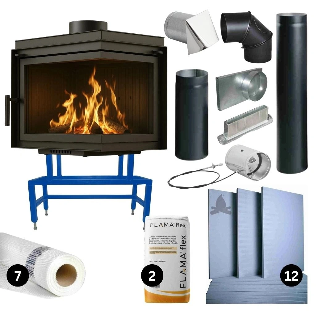 SEMINEE SI SOBE PE LEMNE - Focar fonta Bergen 8-11kW sticla dreapta - pachet Complet