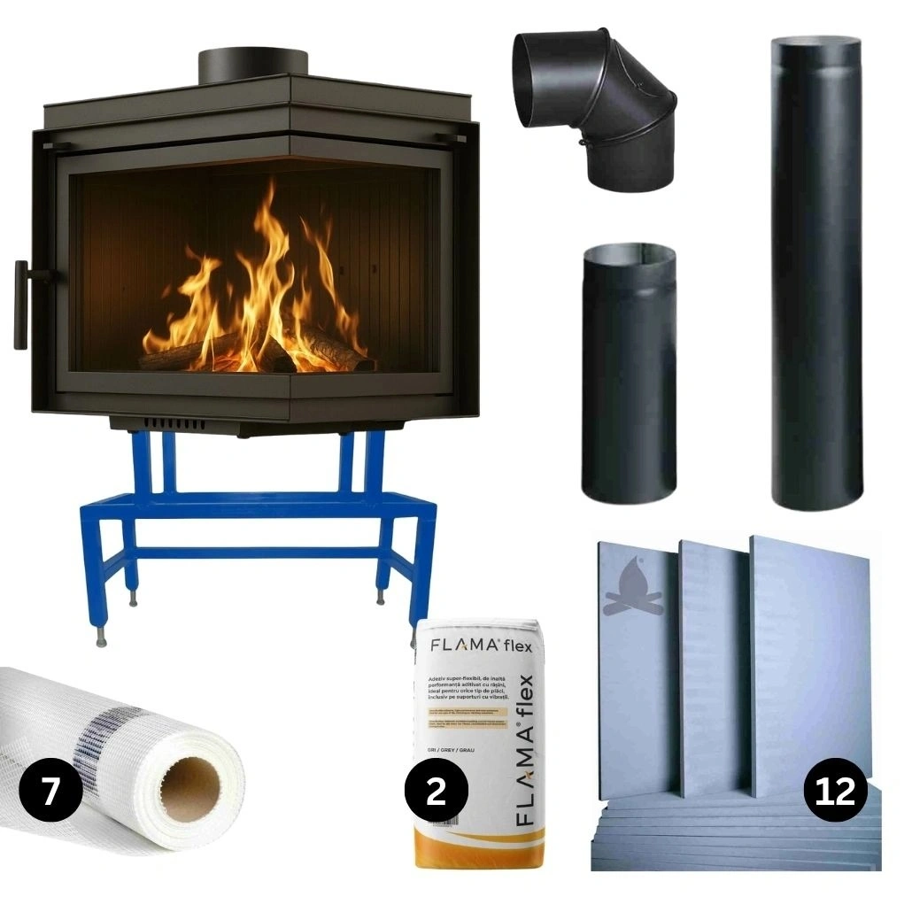 SEMINEE SI SOBE PE LEMNE - Focar fonta Bergen 8-11kW sticla dreapta - pachet PRO