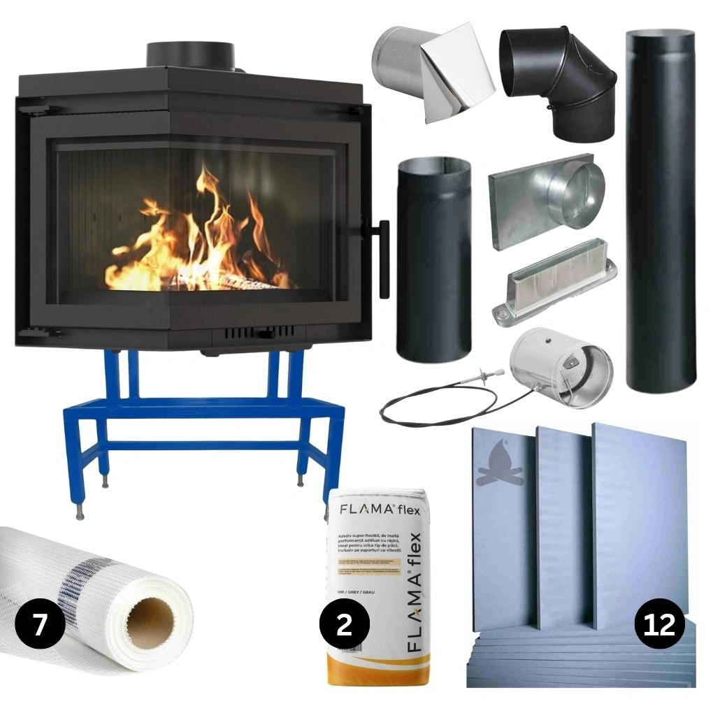 SEMINEE SI SOBE PE LEMNE - Focar fonta Bergen 8-11kW sticla stanga - pachet Complet