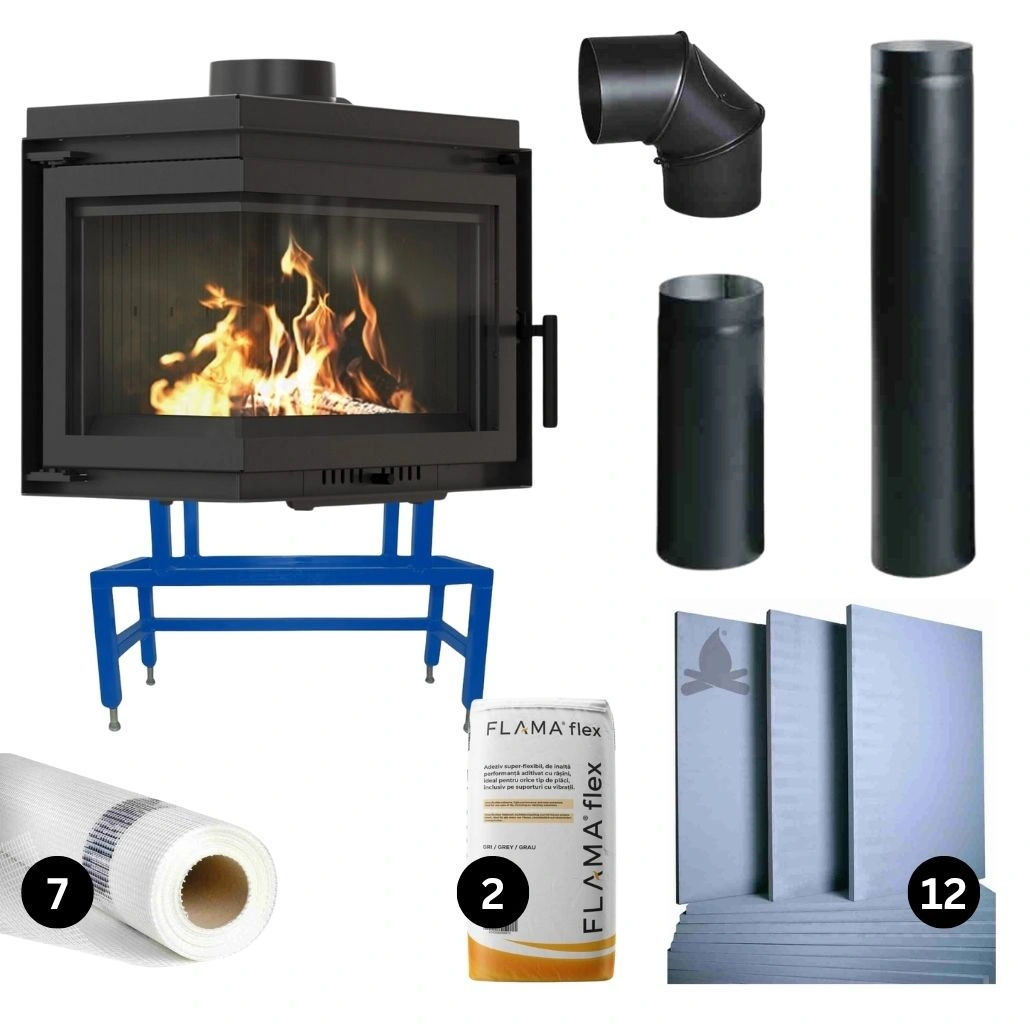 SEMINEE SI SOBE PE LEMNE - Focar fonta Bergen 8-11kW sticla stanga - pachet PRO