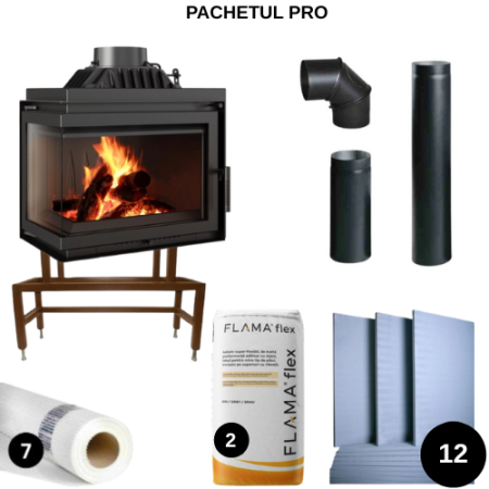 FOCARE ȘEMINEE PE LEMNE IEFTINE - FOCAR FONTA HELTAU PLUS 8 - STICLA STANGA FARA STALP - Pachet PRO