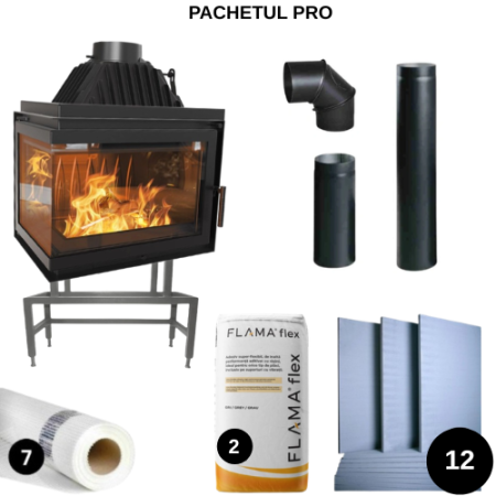 FOCARE ȘEMINEE PE LEMNE IEFTINE - FOCAR FONTA HELTAU XL 15 kW - STICLA STANGA FARA STALP - Pachet PRO