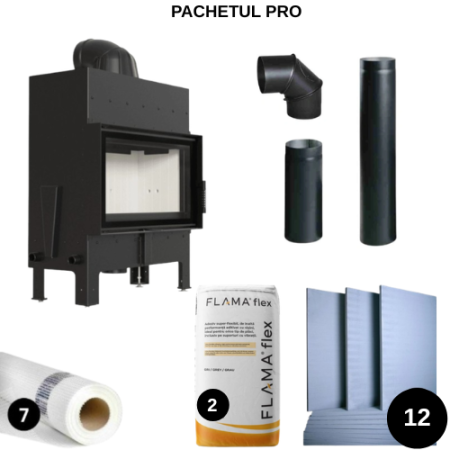 FOCARE ȘEMINEE PE LEMNE IEFTINE - FOCAR OȚEL FLOTEK M 10KW STICLA STANGA - Pachet PRO
