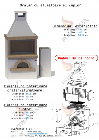 Gratar de gradina cu afumătoare + cuptor – 105 cm [2]
