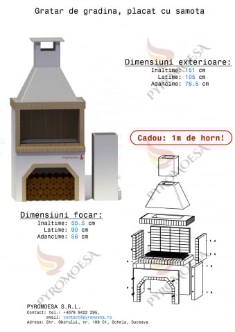 Gratar de gradina, placat cu samota, 105 cm latime [1]