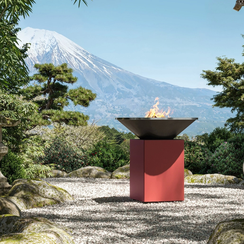 GRATARE PE LEMNE CU PLITA - Gratar OFYR 100 Oxid Red cu vatra de gatit pe lemne - Editie aniversara